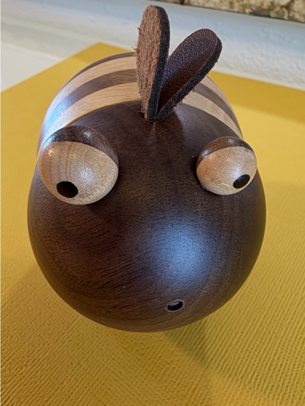 Handcrafted Dark Brown Wooden Bee Decorative Accent - Toothpick holder